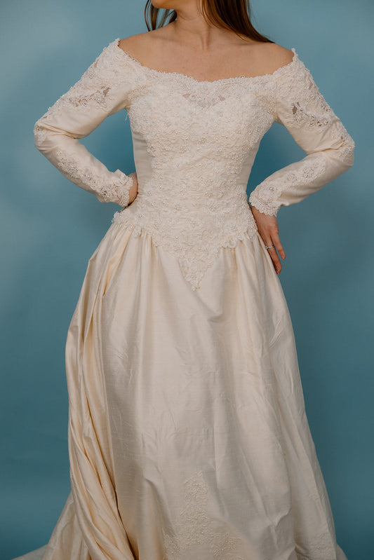 Aria: Silk Ballgown with Pearl & Floral Details