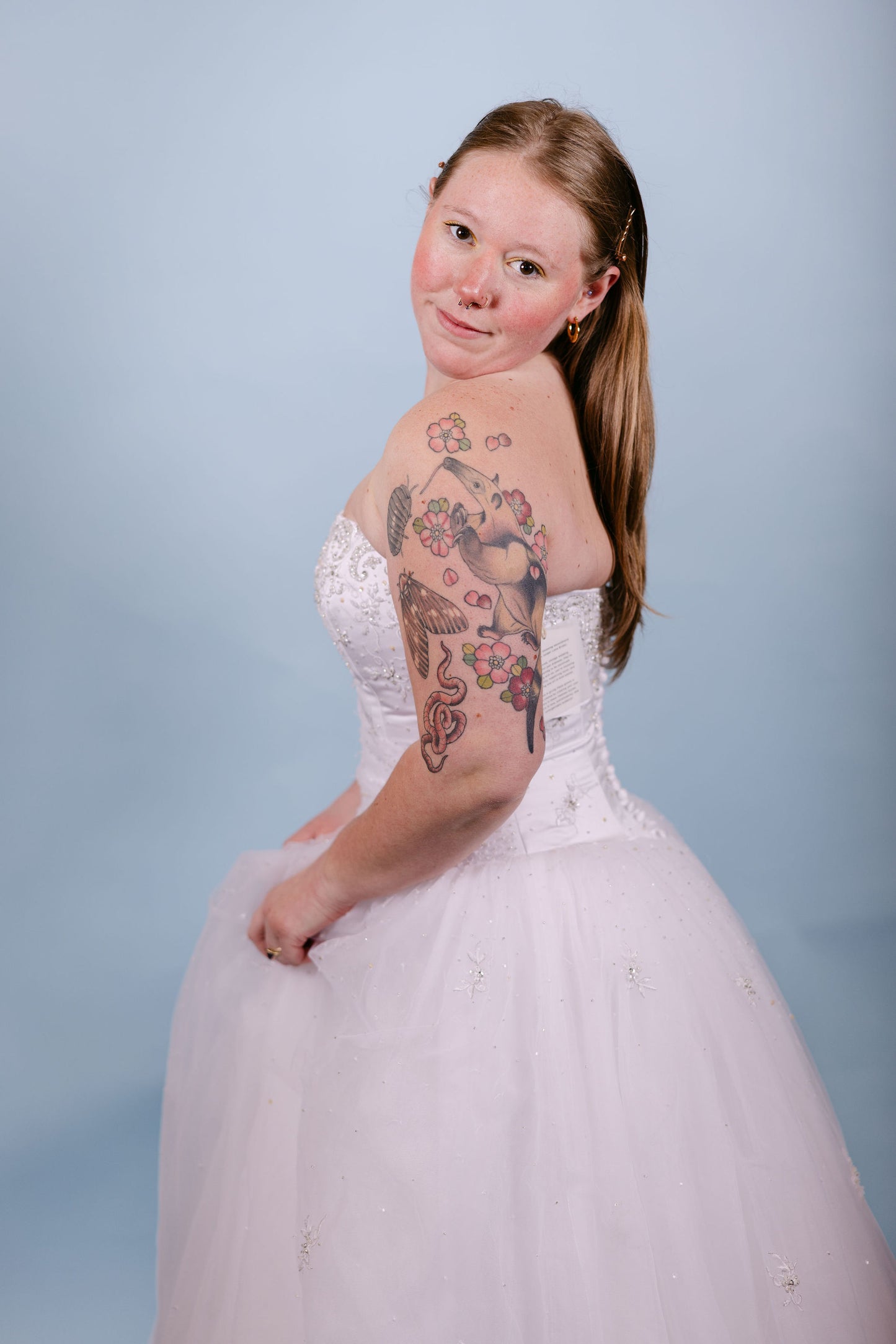 Stefanie: 2001 tulle strapless ball gown with detachable train and double veil