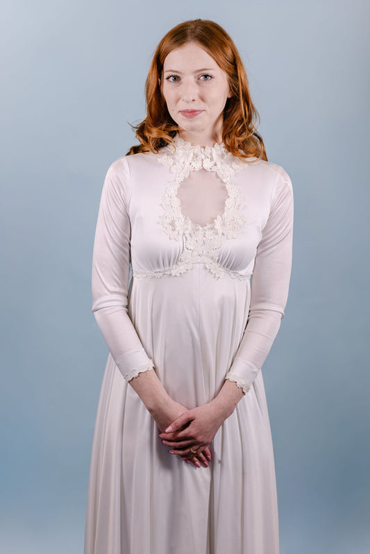 Faye: 1979 LS Gown with Peekaboo Circular Neckline & Florals
