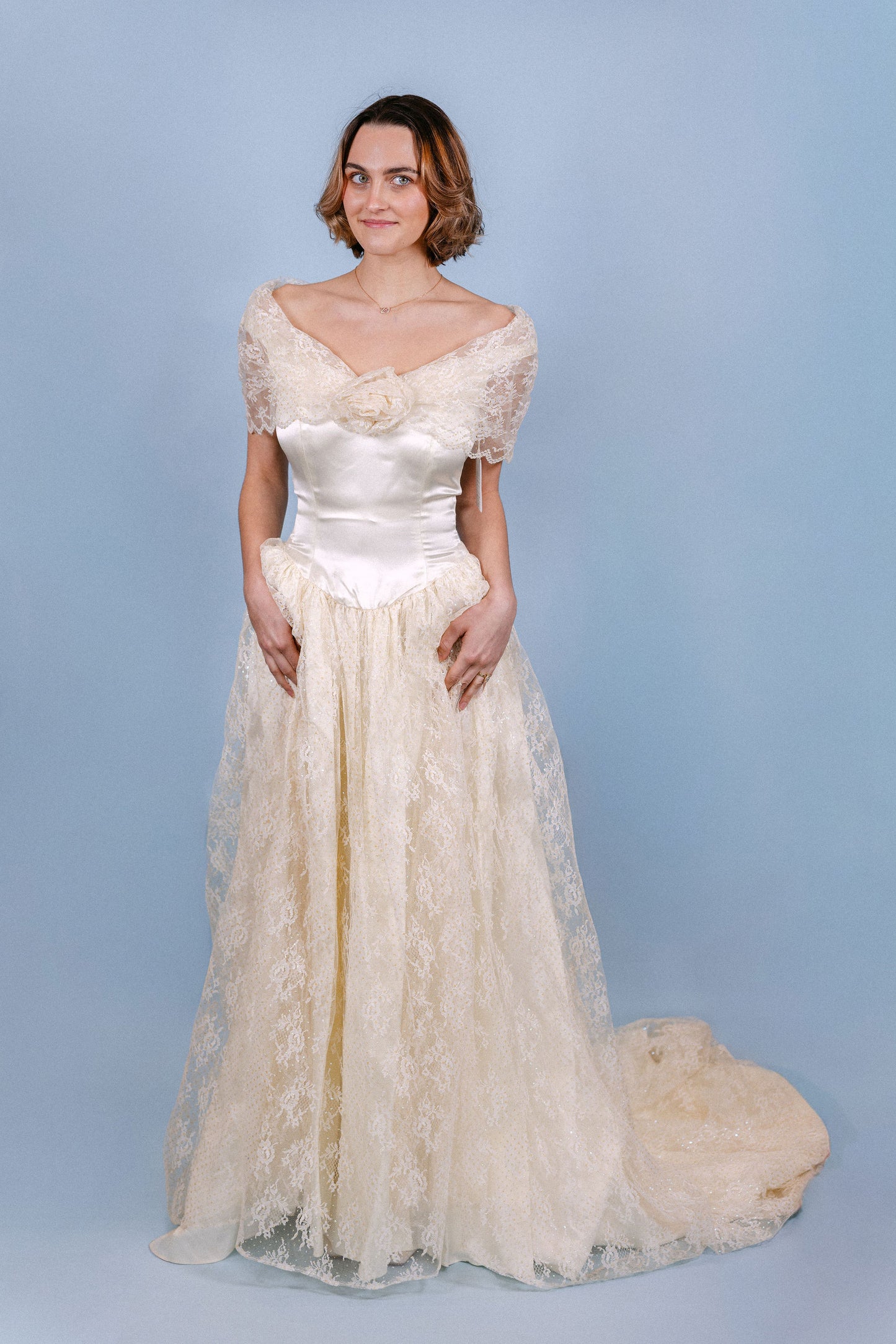 Colleen: 1960s Ivory Ballgown, Lace & Satin