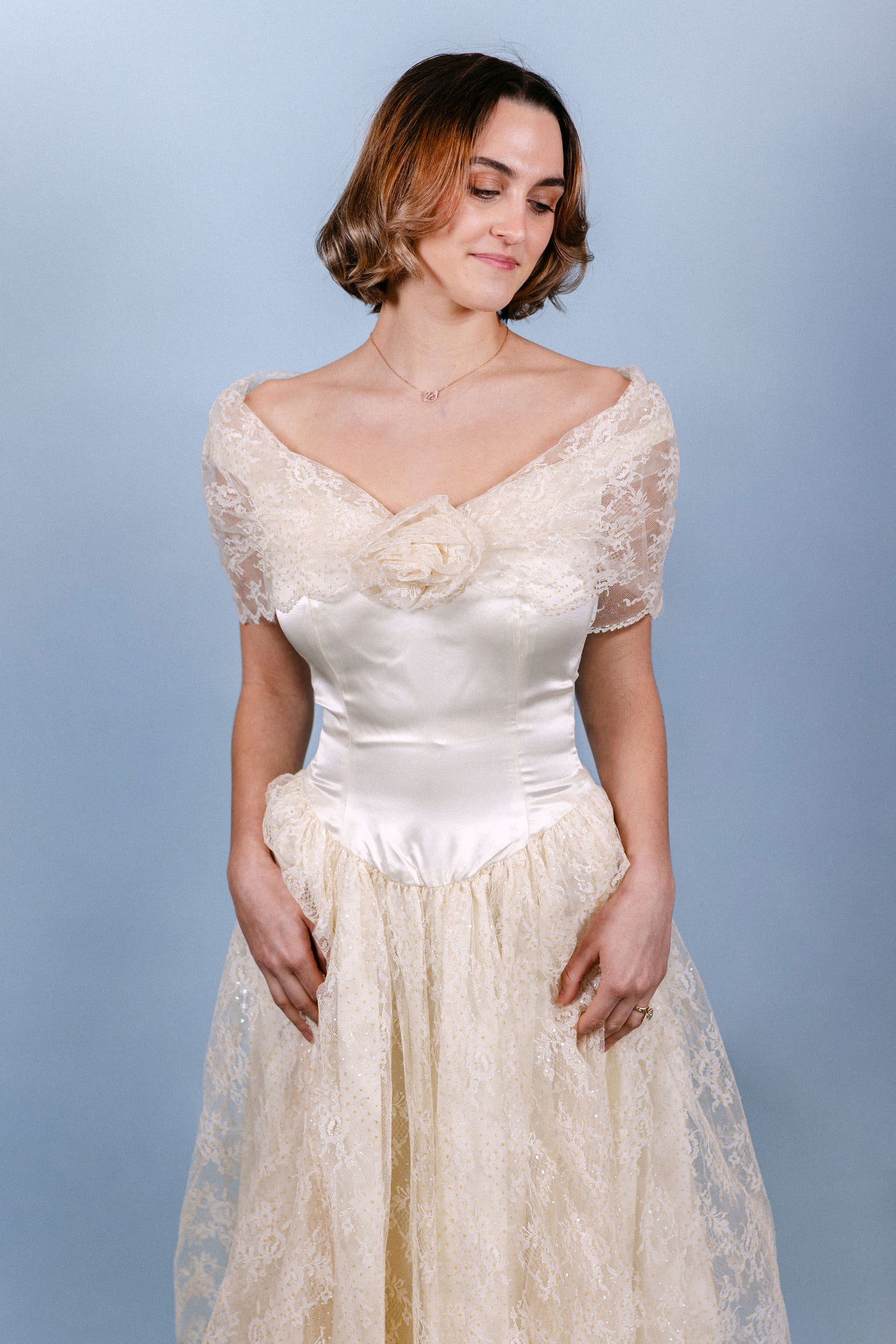Colleen: 1960s Ivory Ballgown, Lace & Satin