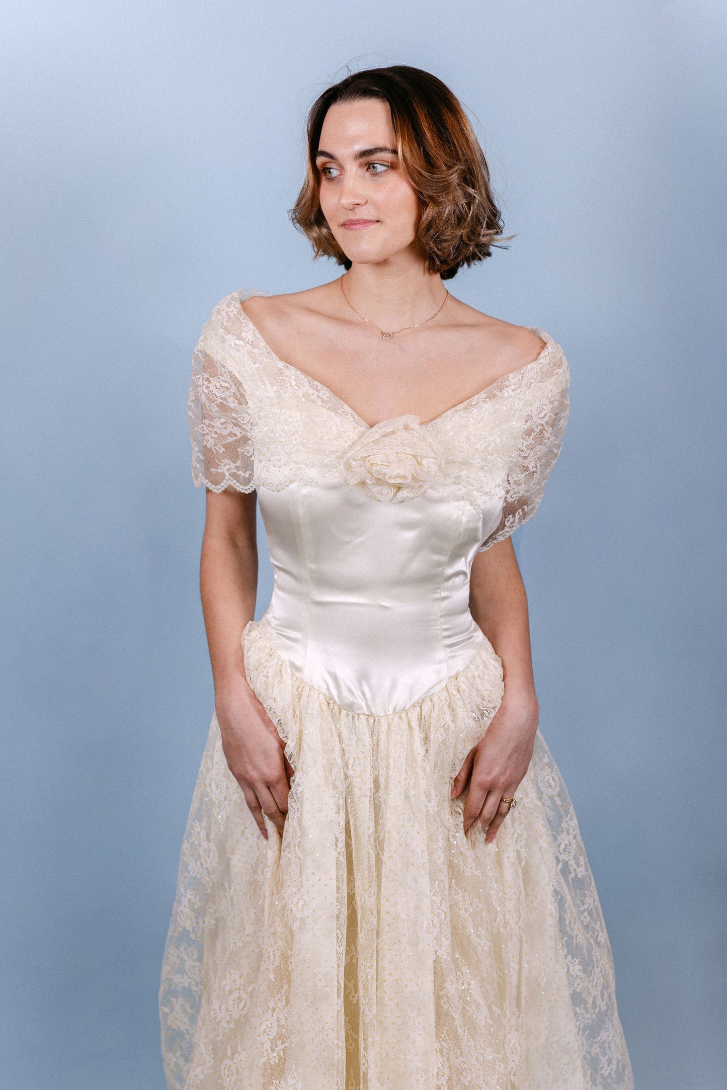 Colleen: 1960s Ivory Ballgown, Lace & Satin