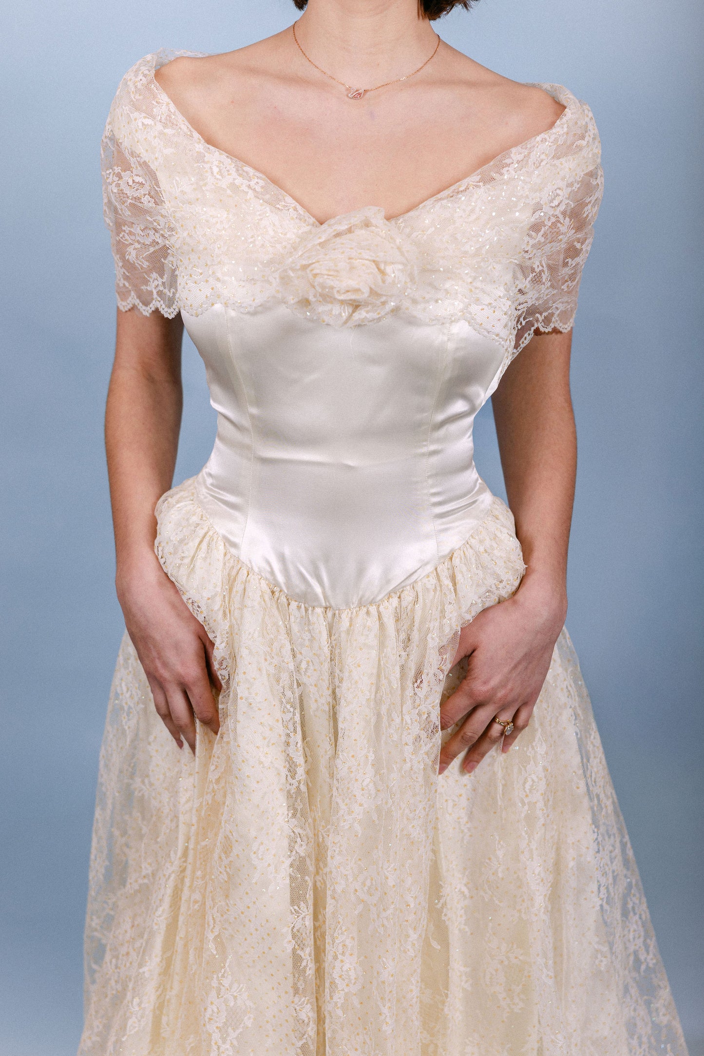Colleen: 1960s Ivory Ballgown, Lace & Satin