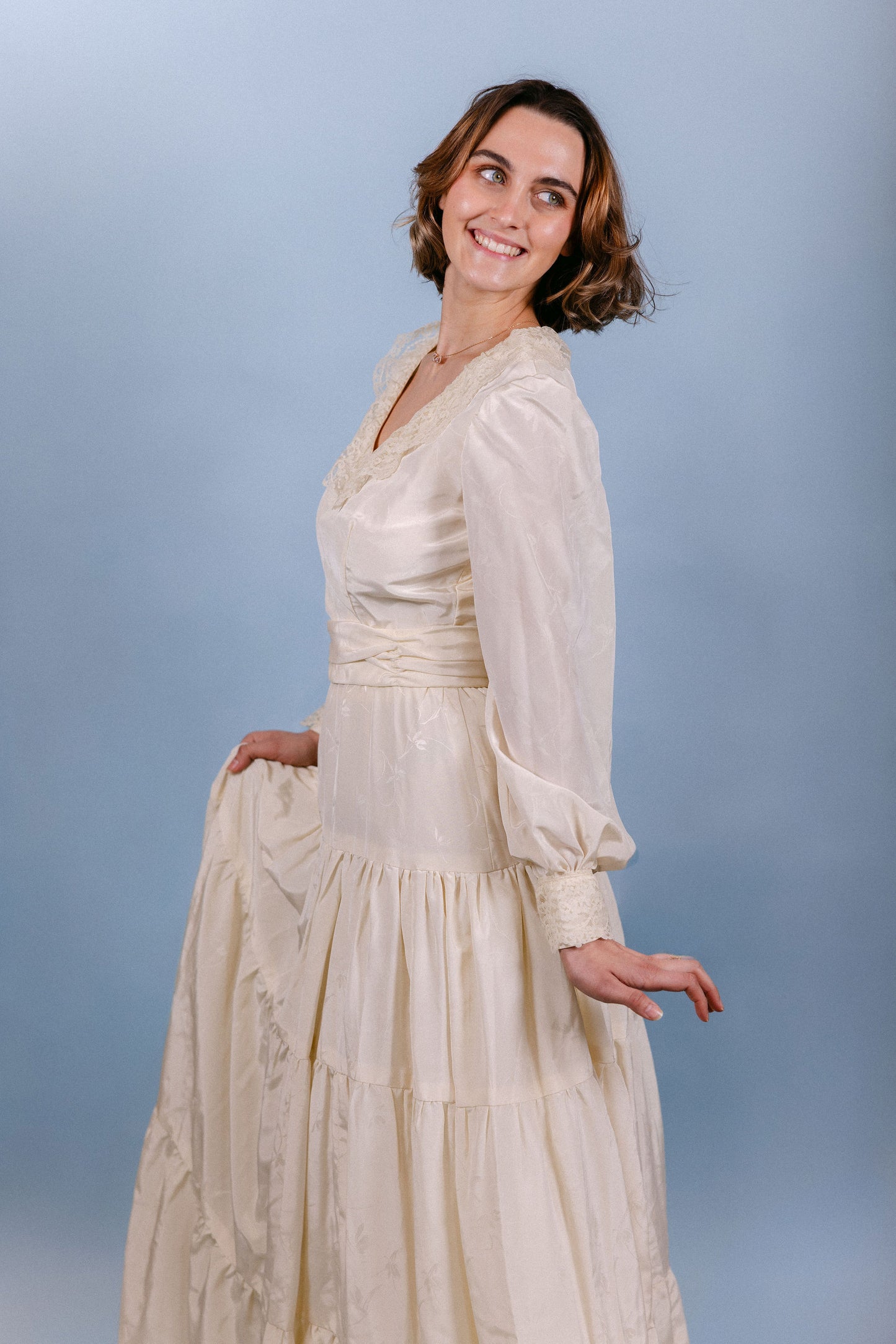 Wendy: 1979 Handmade Tiered Vogue Gown - 100% Silk, 3 pieces