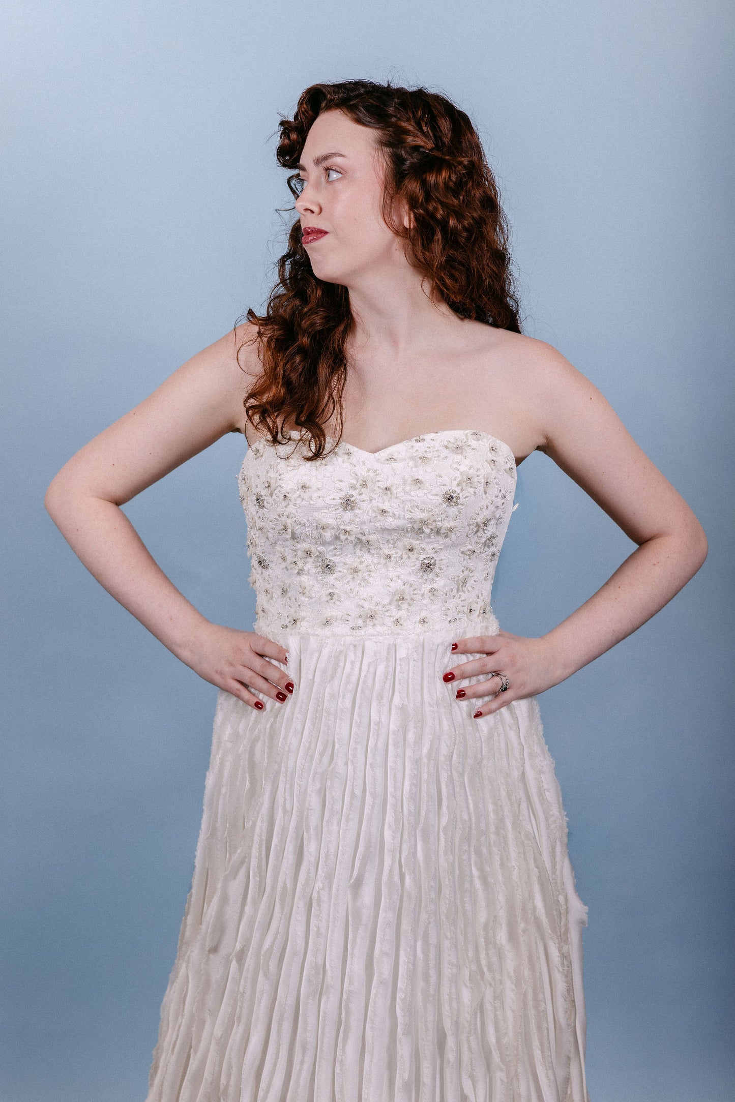 Shea: 2010s Strapless with Vertical Ruffle Skirt (Robert Bullock)