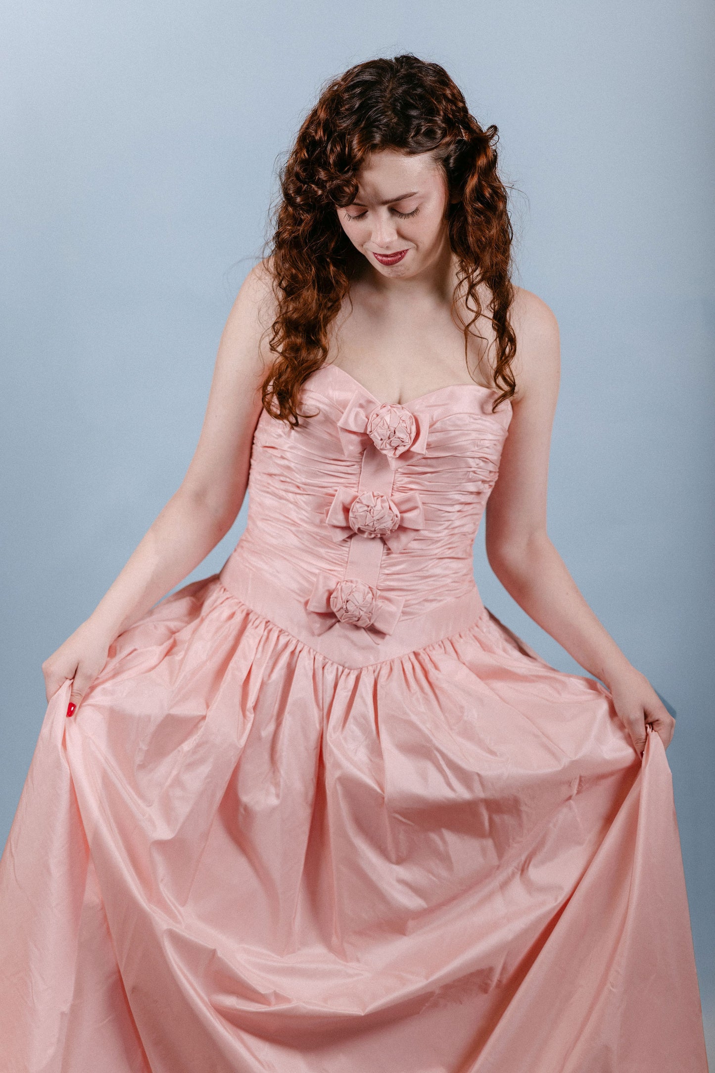 Glinda: 1960s Pink Formal Gown with Rosettes and Removable Bolero