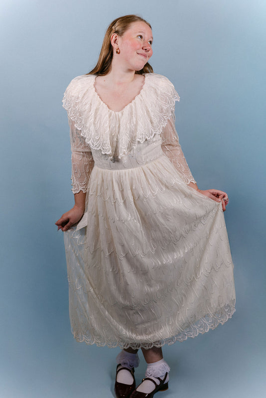 Sami: 1970s Cachet Lace Wedding Dress with Boho Lace Collar & LS