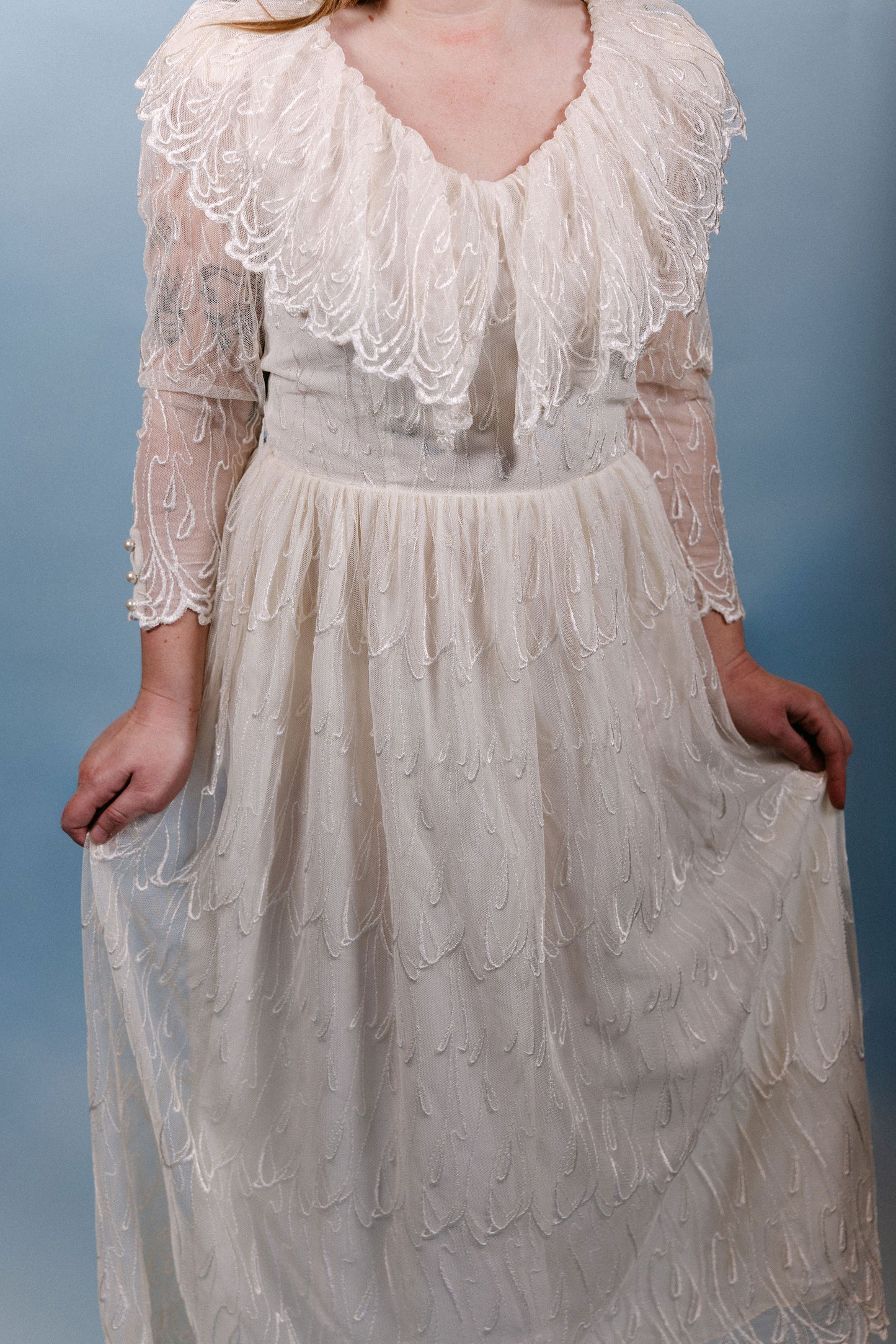 Sami: 1970s Cachet Lace Wedding Dress with Boho Lace Collar & LS