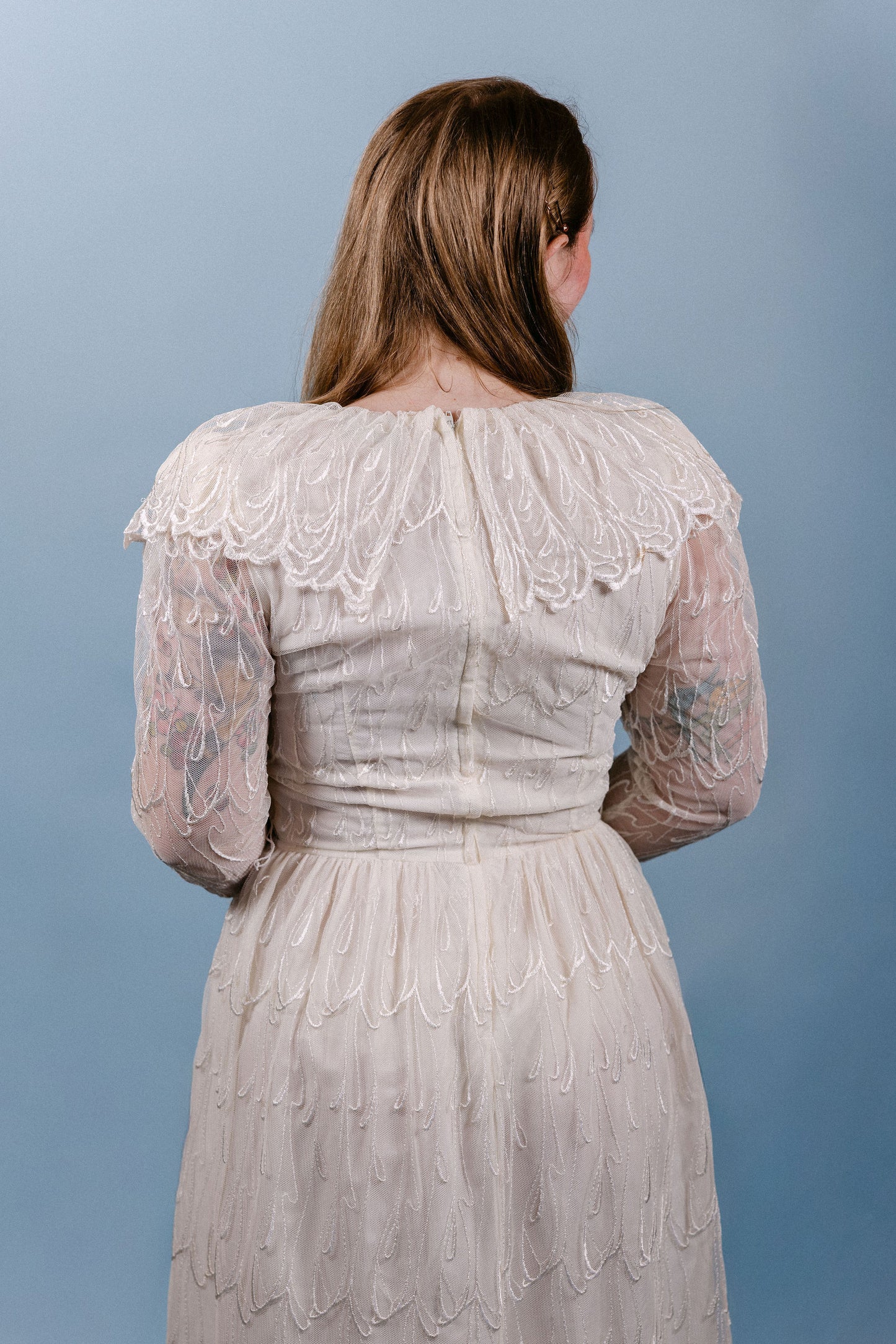Sami: 1970s Cachet Lace Wedding Dress with Boho Lace Collar & LS