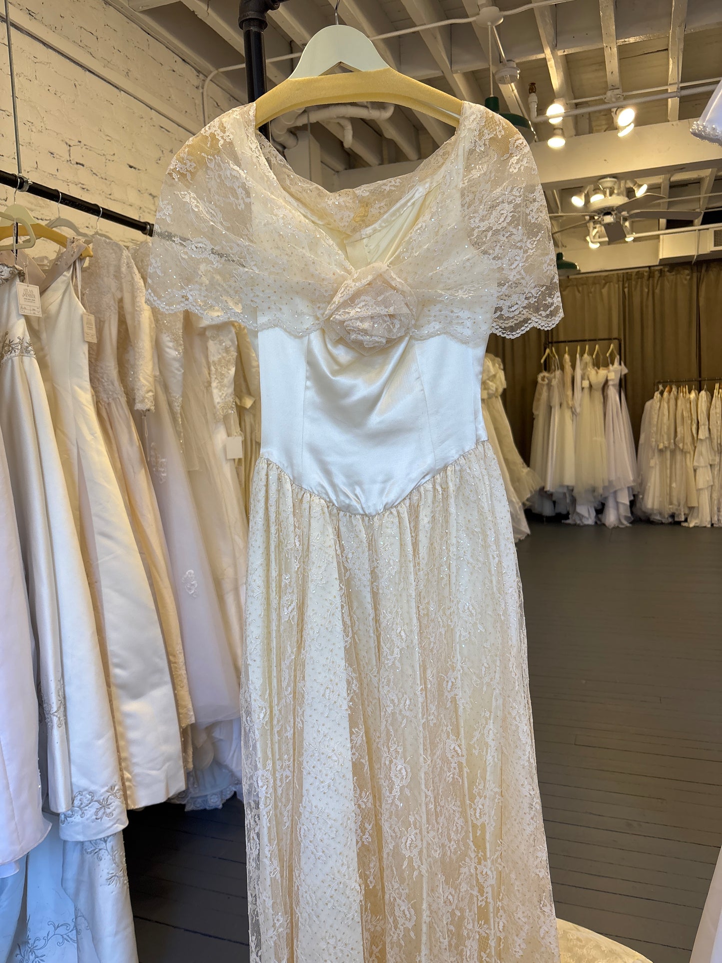 Colleen: 1960s Ivory Ballgown, Lace & Satin