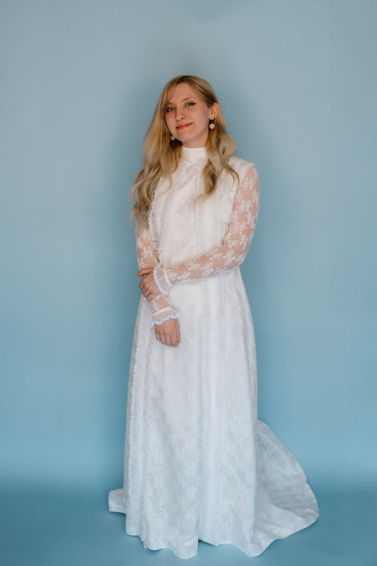 Chloe: 1970s Lace Long-Sleeve Wedding Dress