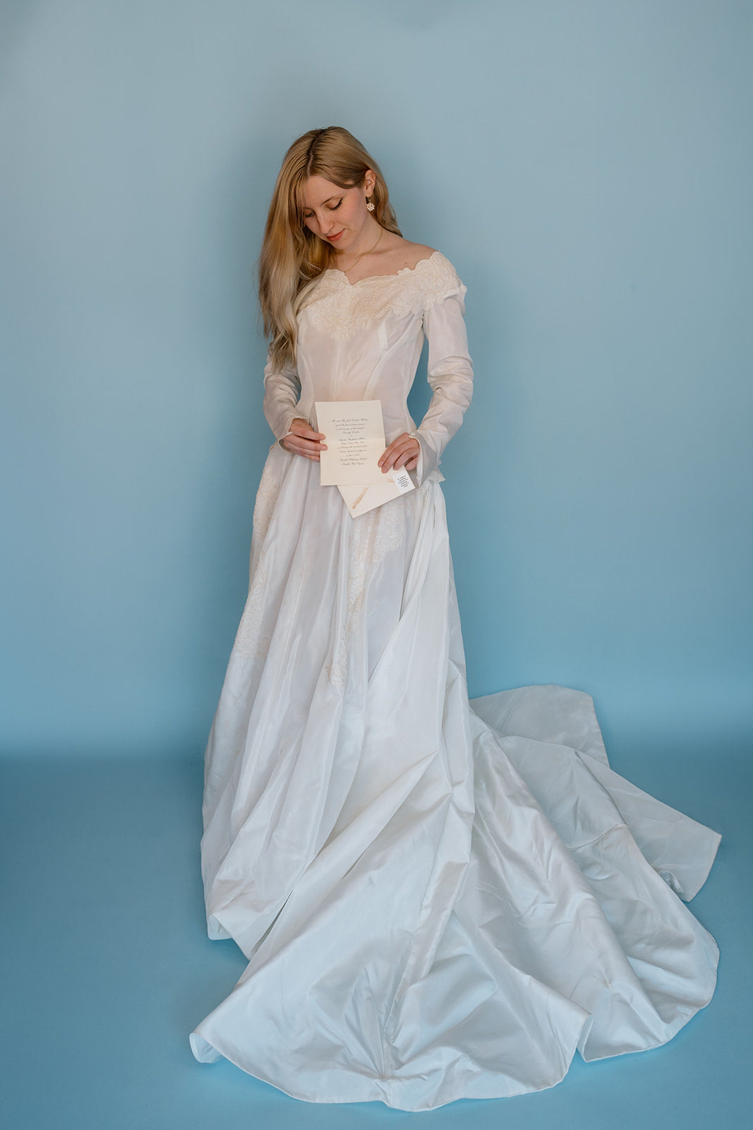 Dorothy: 1959 long sleeve ballgown with simple appliques