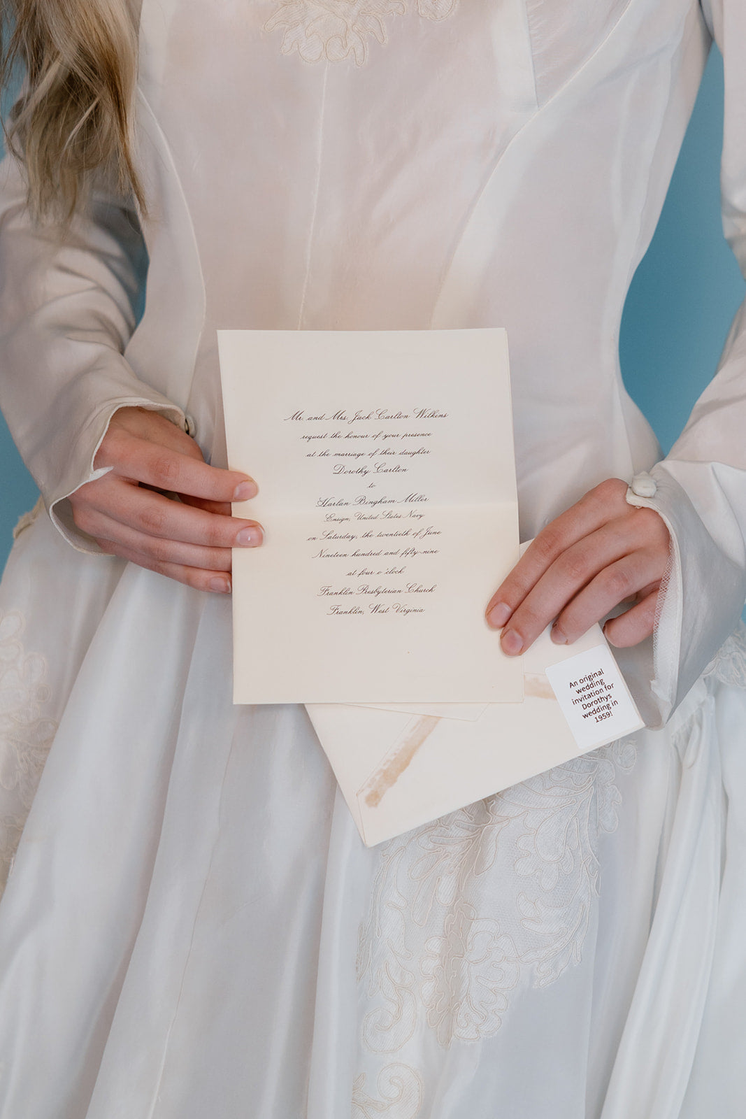 Dorothy: 1959 long sleeve ballgown with simple appliques