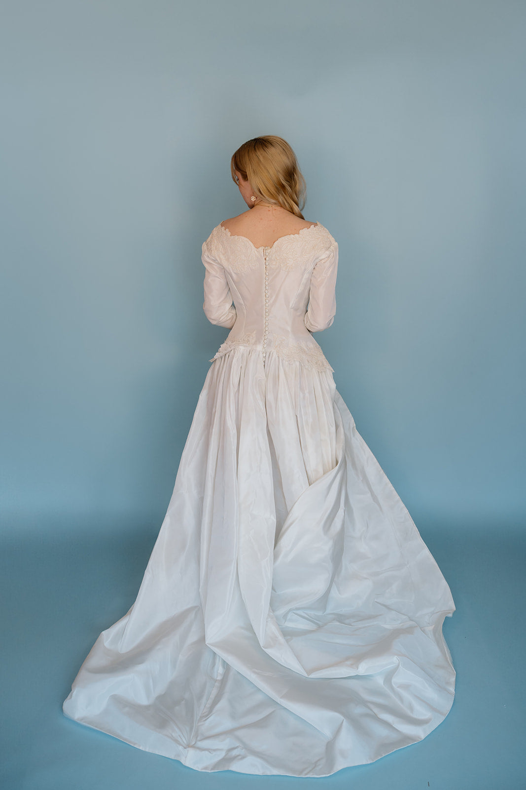 Dorothy: 1959 long sleeve ballgown with simple appliques