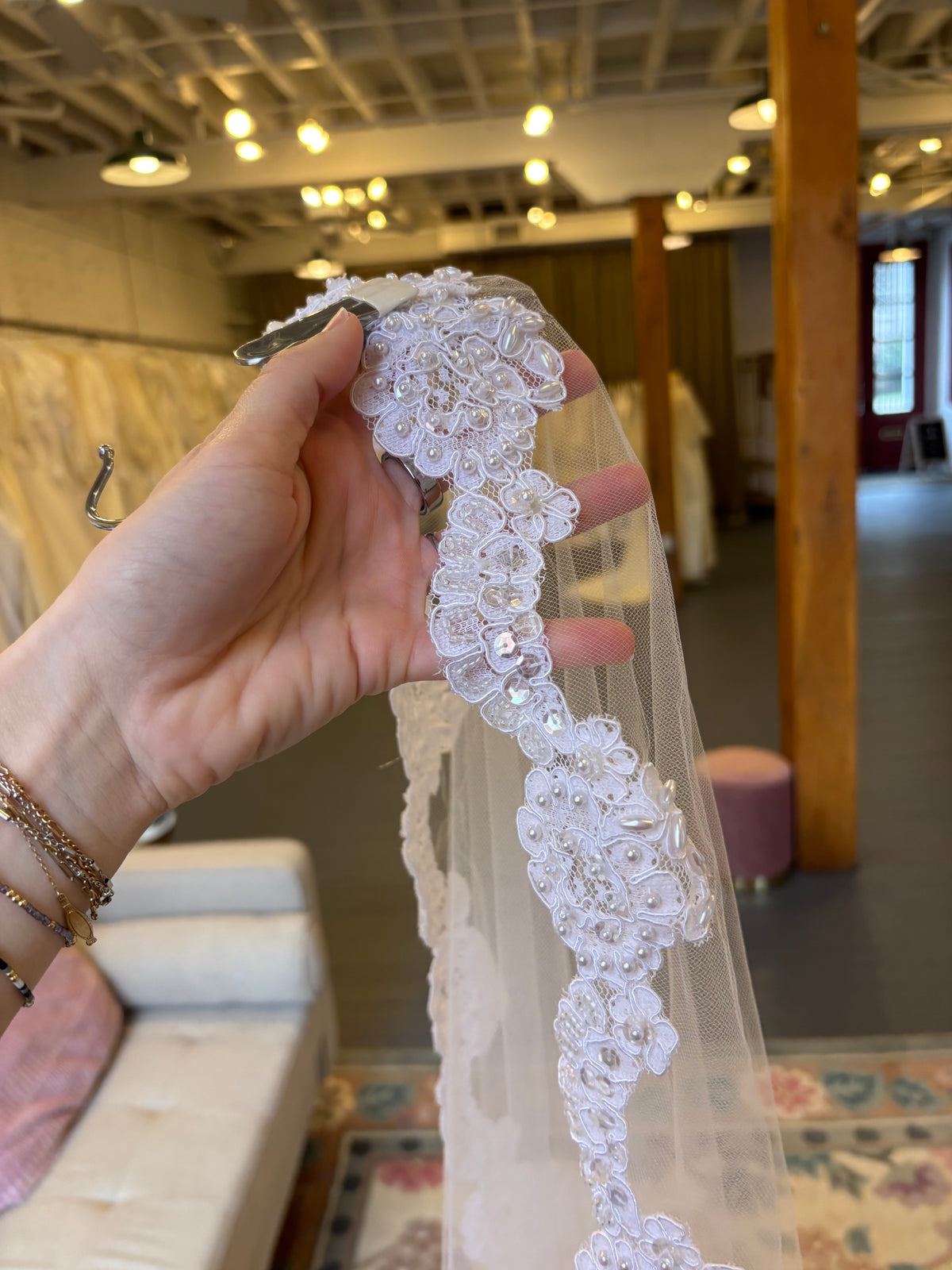 Late-90s Mantilla Style Veil with Pearl/Beaded Edge