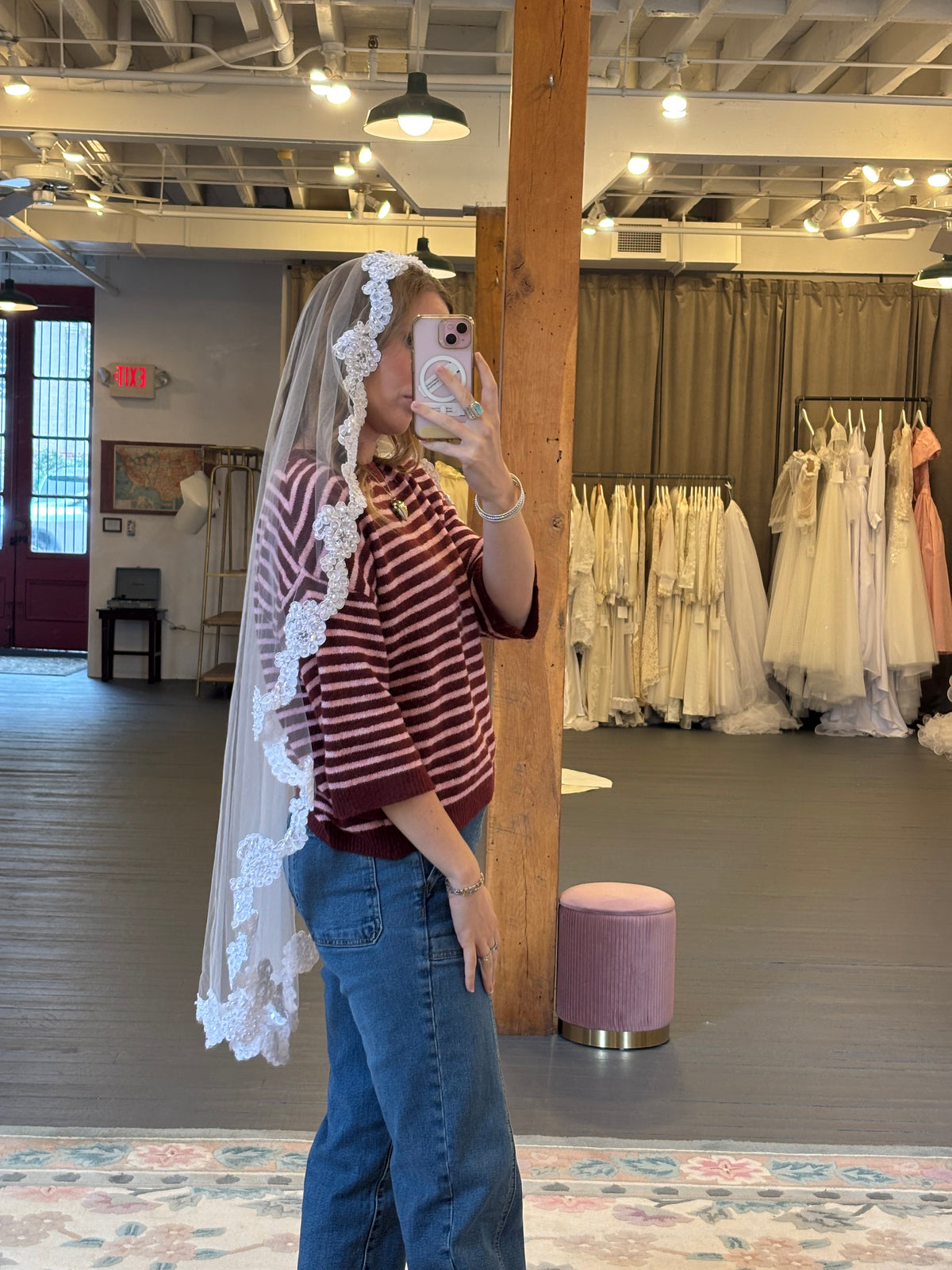 Late-90s Mantilla Style Veil with Pearl/Beaded Edge