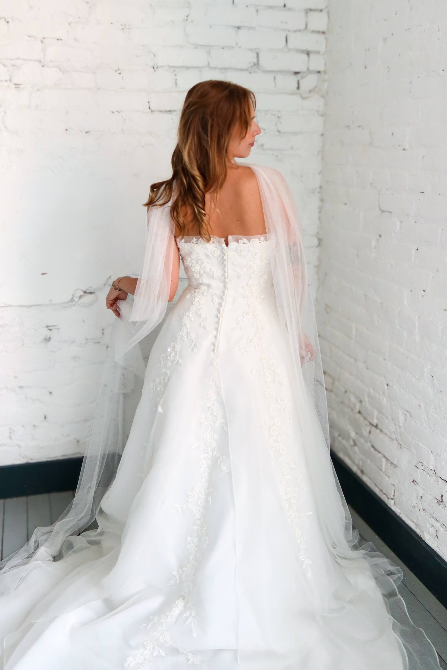 Amira: 2000s Strapless with Beading and Sheer Petal Train