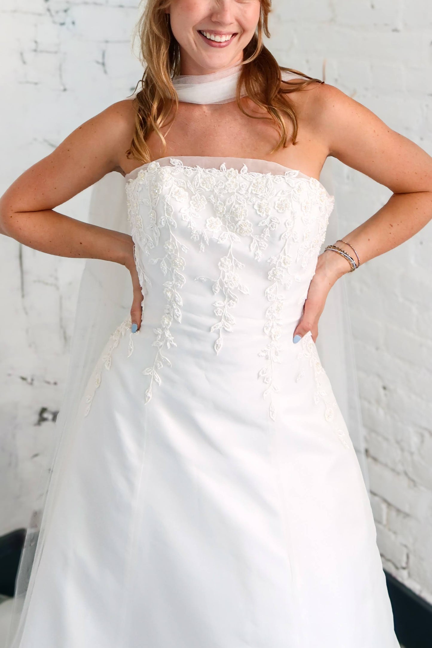 Amira: 2000s Strapless with Beading and Sheer Petal Train