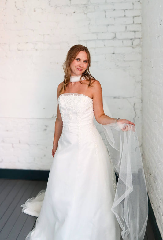 Amira: 2000s Strapless with Beading and Sheer Petal Train